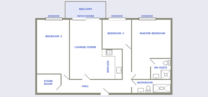 typical three bedroom apartment plan